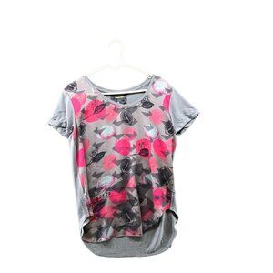 Cat Noir Womens Lemon Geo Print Graphic T Shirt Gray Pink Size M Round Neck